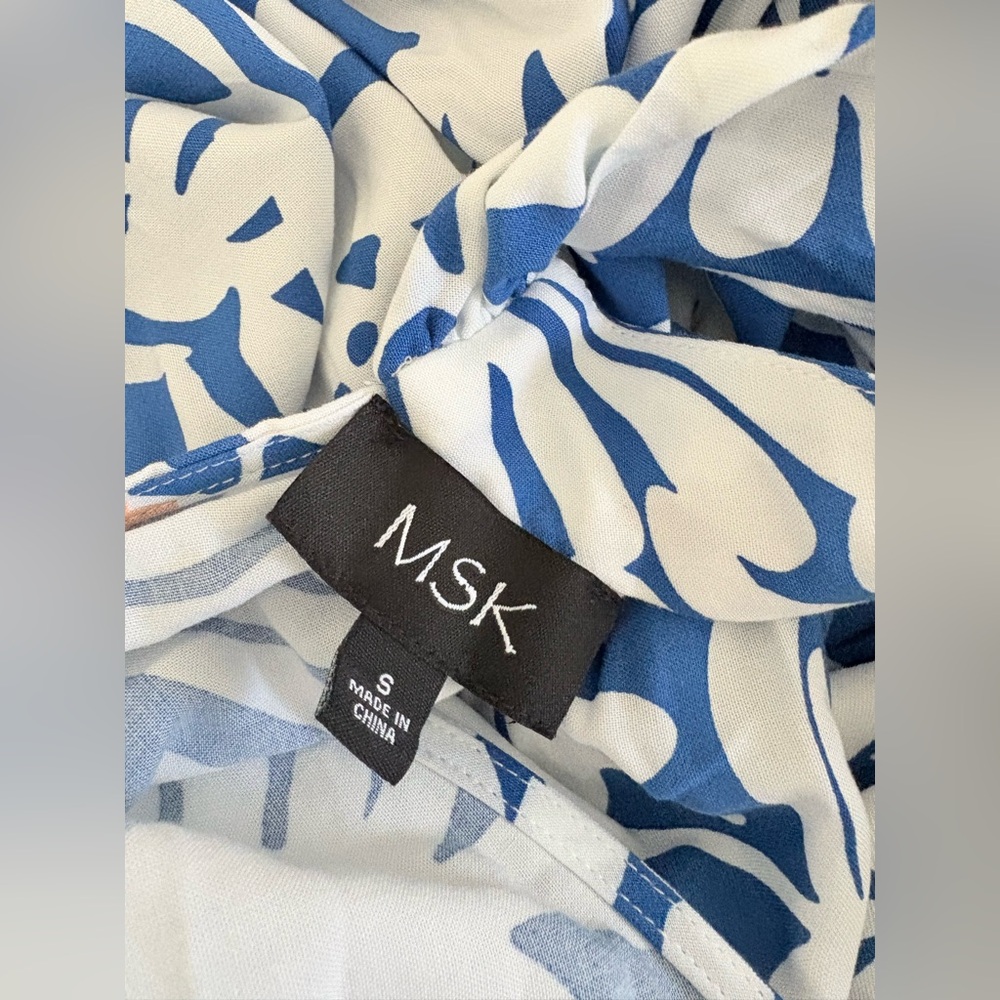 NWT MSK Blue & White Floral Maxi Dress slits on each side, ties on the neck Sz S - Picture 11 of 11